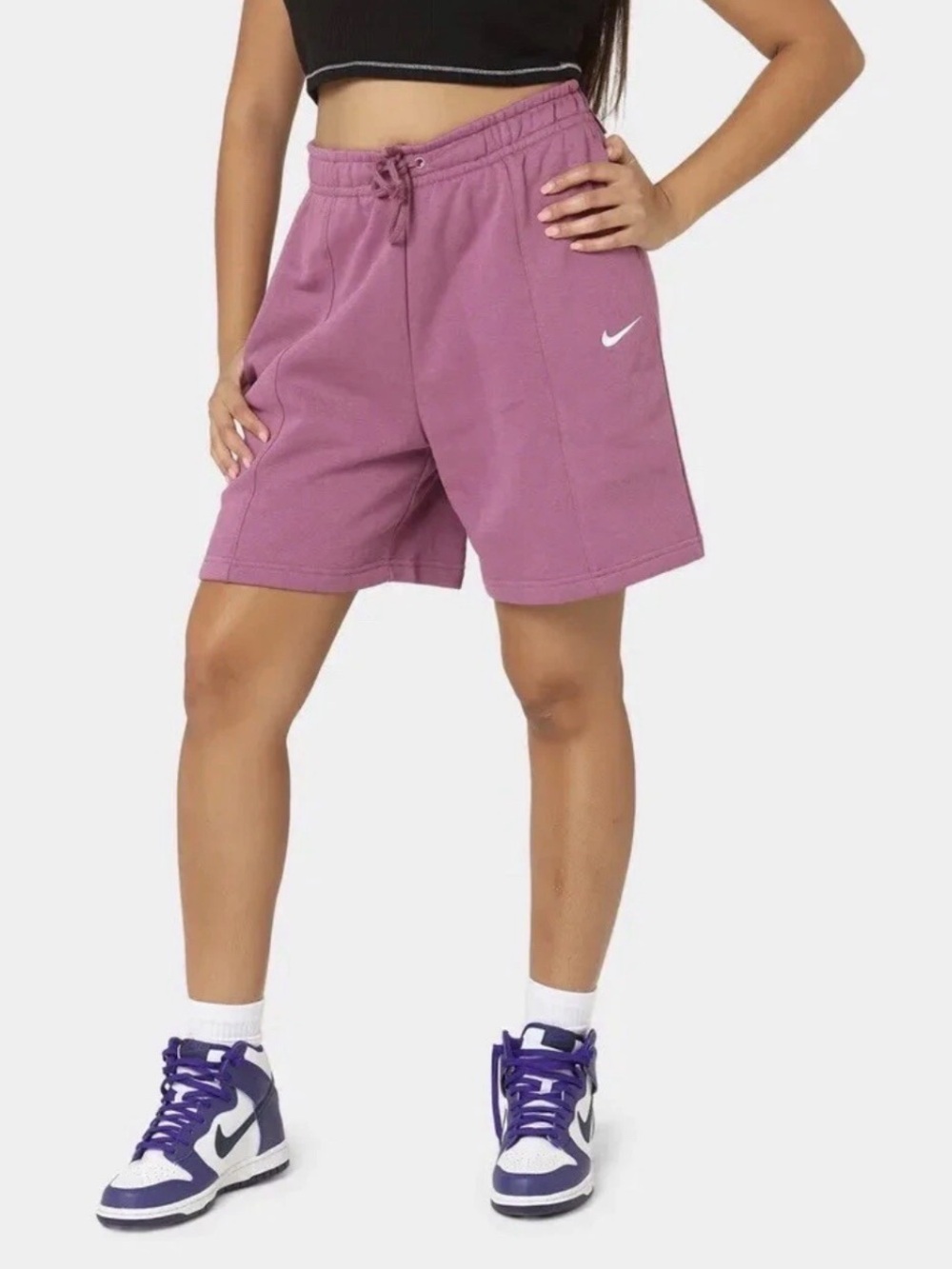 NIKE Essentials Women’s Fleece High Rise Shorts Purple Small